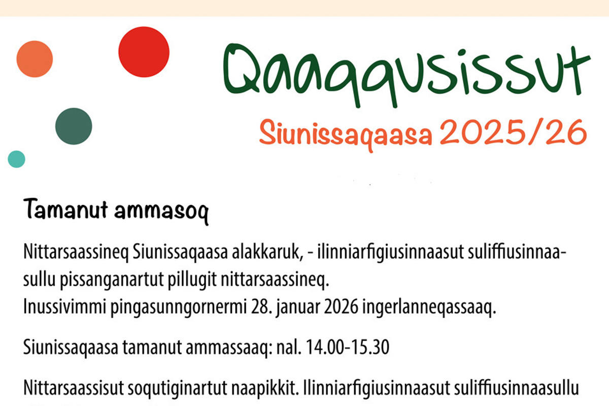 Nittartassineq Siunissaqaasa alakkaruk – ilinniarfiusinnaasut suliffiusinnaasullu pillugit nittarsaassineq